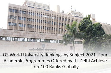 QS World University Rankings by Subject 2021- Four Academic Programmes Offered by IIT Delhi Achieve Top-100 Ranks Globally